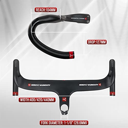 TASJS Manillar De Carbono 28.6mm Barra De Bicicleta De Carretera De Ciclismo Integrada Ud Mate/3K Glossy,For Ciclismo,Carreras De Piezas De Ciclismo (Color : 3K Glossy 440x90)