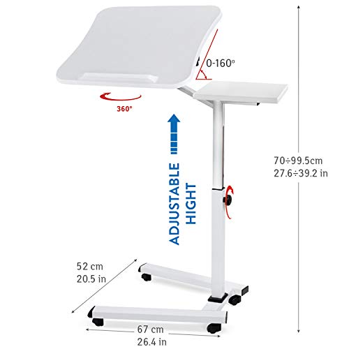 Tatkraft Like Mesa Ordenador Portátil con Ruedas y Soporte para Ratón Escritorio Laptop Altura Ajustable, Blanco