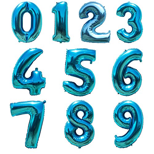 Tayar Globo con número del 0 al 9, tamaño XXL, 100 cm, para cumpleaños, aniversarios y demás, para fiestas, regalo, color azul