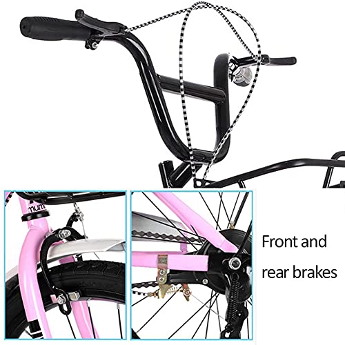 TBNB Bicicleta de Crucero para niñas de 16 a 22 Pulgadas con Canasta y Asiento Trasero, Bicicletas de Carretera para Exteriores para Adolescentes y niños, Rosa, Blanco, Beige (Rosa de 20 Pulgadas