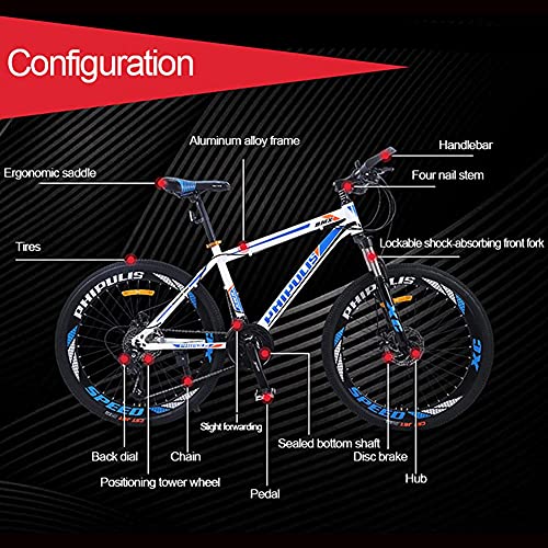 TBNB Bicicleta de montaña de 24/26 Pulgadas para Hombres y Mujeres Adultos, Bicicleta de Carretera para Ciclismo al Aire Libre, 21-30 velocidades, Frenos de Doble Disco, Horquilla de suspensión (