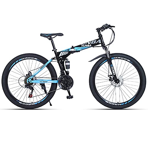 TBNB Bicicleta de montaña Plegable para Hombres, Bicicletas de montaña para Adultos Plegables de 21-27 velocidades con Frenos de Disco, Horquilla Delantera de suspensión Completa con Cerradura, b