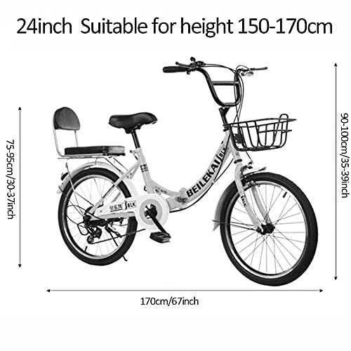 TBNB Bicicleta Plegable para niños de 20-24 Pulgadas, 7 velocidades, Bicicleta de Carretera portátil para Exteriores para niños y niñas, Adolescentes, con Asiento Trasero y Canasta (Rosa 24 pulga