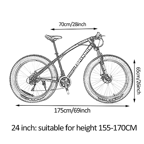 TBNB Bicicletas de montaña con neumáticos gordos para Hombres y Mujeres, Bicicleta de Playa y Nieve con suspensión Completa para Adultos, 20/24/26 Pulgadas, 21-30 velocidades, Frenos de Disco