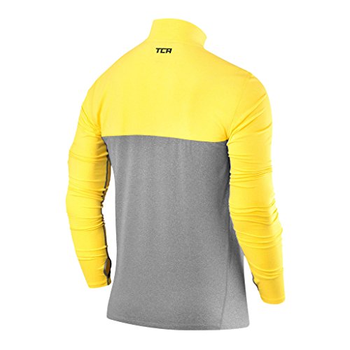 TCA Hombre y Niño Pro Performance Camiseta Compresión Termica para Raunning - Camiestas Deporte Manga Larga - Gris Oscuro/Amarillo, L