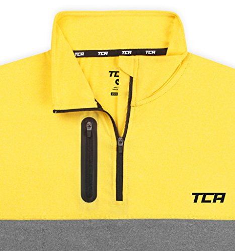 TCA Hombre y Niño Pro Performance Camiseta Compresión Termica para Raunning - Camiestas Deporte Manga Larga - Gris Oscuro/Amarillo, L