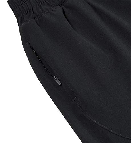 TCA Pantalones Cortos de Running Mujer 2 en 1 Pantalón Corto con Compresión Interna y Bolsillo con Cremallera - Negro, L