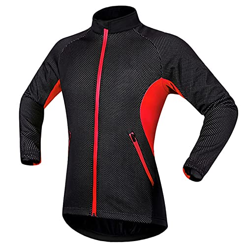 TDHLW Chaqueta Bici Montaña Mujer Invierno Polar Térmico, Impermeable Prueba de Viento Chaqueta Softshell Ciclismo Deportes al Aire Libre Jackets Reflectante Outerwear,Rojo,3XL