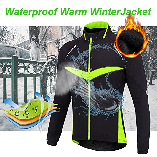 TDHLW Chaqueta de Ciclismo de Invierno para Mujer, Impermeable Transpirable Cálido Polar Reflectante Bici Abrigo Chaqueta de Ciclismo al Aire Libre Softshell a Prueba de Viento,Verde,XL