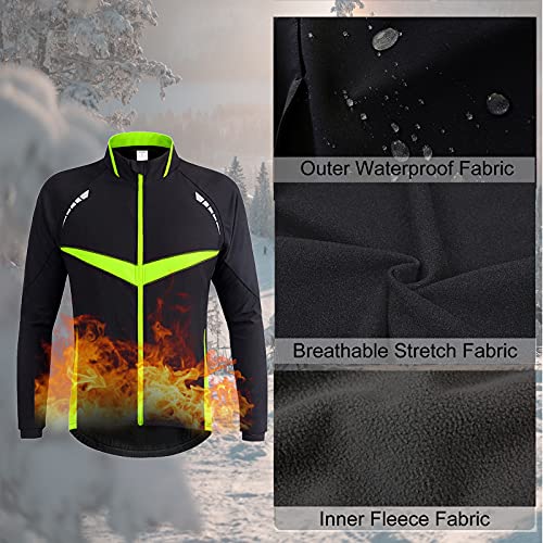 TDHLW Chaqueta de Ciclismo de Invierno para Mujer, Impermeable Transpirable Cálido Polar Reflectante Bici Abrigo Chaqueta de Ciclismo al Aire Libre Softshell a Prueba de Viento,Verde,XL