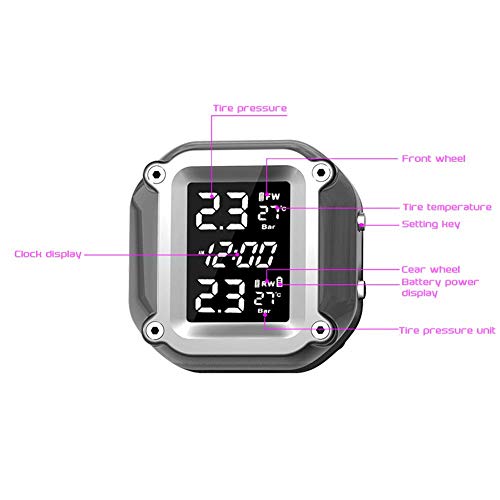 Teabelle Temperatura de los neumáticos de la Motocicleta Sistema de monitoreo de presión TPMS Pantalla LCD Sensor Externo Carga USB