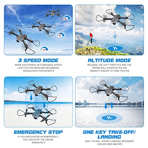 tech rc Dron Con Cámara 1080P, WiFi FPV, Dron Plegable Profesional Con Control Remoto de 4 Rotores, Modo Sin Cabeza, Vuelo Ruta Personalizada, Operación Simple, Adecuado Para Principiantes y Jovenes