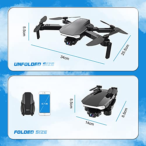 tech rc Dron Con Cámara 1080P, WiFi FPV, Dron Plegable Profesional Con Control Remoto de 4 Rotores, Modo Sin Cabeza, Vuelo Ruta Personalizada, Operación Simple, Adecuado Para Principiantes y Jovenes