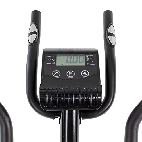 TechFit E350 - Bicicleta elíptica de fitness en casa con ordenador, volante 7,5 kg, 8 niveles de dificultad, Cross Trainer negro y rojo