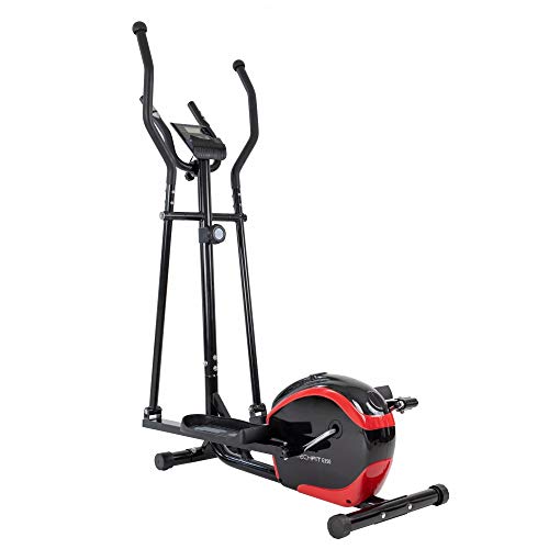 TechFit E350 - Bicicleta elíptica de fitness en casa con ordenador, volante 7,5 kg, 8 niveles de dificultad, Cross Trainer negro y rojo