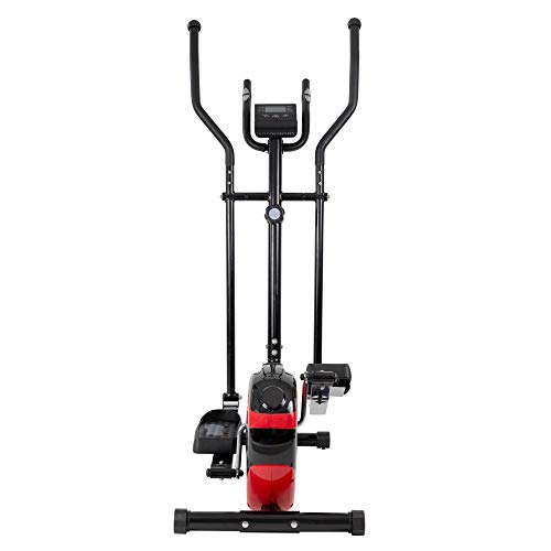 TechFit E350 - Bicicleta elíptica de fitness en casa con ordenador, volante 7,5 kg, 8 niveles de dificultad, Cross Trainer negro y rojo