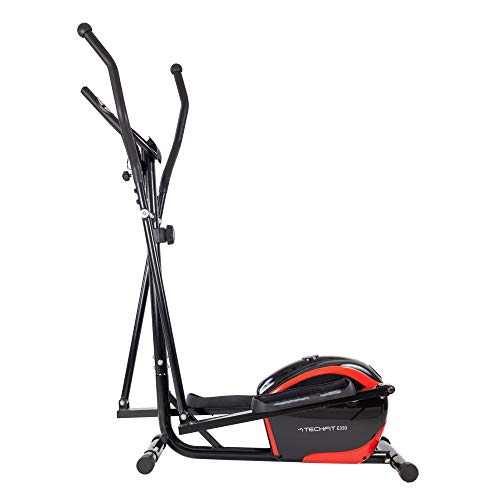 TechFit E350 - Bicicleta elíptica de fitness en casa con ordenador, volante 7,5 kg, 8 niveles de dificultad, Cross Trainer negro y rojo