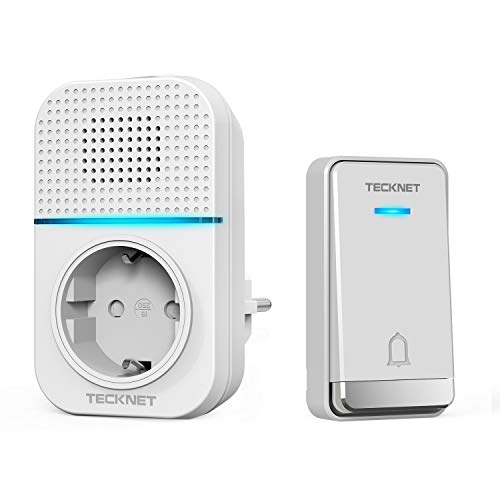 TECKNET Timbre Inalámbrico con Enchufe Timbre Impermeable para Puerta, 32 Melodías Rango de 400M de Distancia Timbre para Casa, 5 Niveles de Volumen, No Necesita Batería