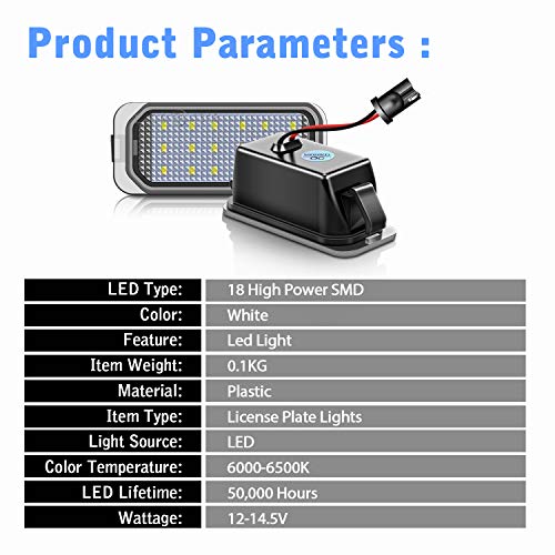 TECTICO LED Luces matrícula coche E-Mark ECE 6000K Blanco puro canbus No hay error Luz de matrícula Compatible con FORD Focus MK2 Mondeo MK4 Fiesta MK7 Kuga S-MAX, 2 piezas