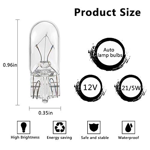 Teguangmei 10 X T10 W5W Bombilla Xenón Halógena de Blanco Cálido 194 168 501 Iluminación Interior de Cuña Lámpara de Matrícula DRL Luz Antiniebla Bombilla de Freno DC 12V 5W