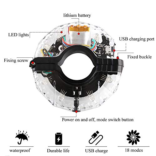 Teguangmei LED Luz de Rueda de Bicicleta,Luz de Radios de Bicicleta Recargable USB Impermeable IP65 con 7 Colores+18 Modos,Luces Decorativas Para Accesorios Para Bicicletas Para Adultos y Niños -1Pcs