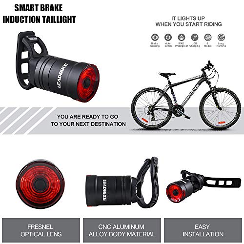 Teguangmei Luz Trasera de Bicicleta,USB Recargable Inteligente LED Bicicleta Luz de Advertencia de Seguridad Súper Brillante 6 modos Intermitentes IPX6 Prueba de Agua,Adecuado para Cualquier Bicicleta