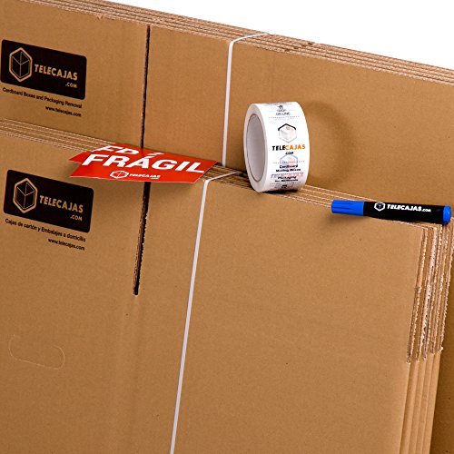 TeleCajas® | Pack Mudanza (Cajas de cartón, plástico Burbujas, precinto, etc) con el Embalaje Necesario para una mudanza de casa (Pack MUDANZA Basic)