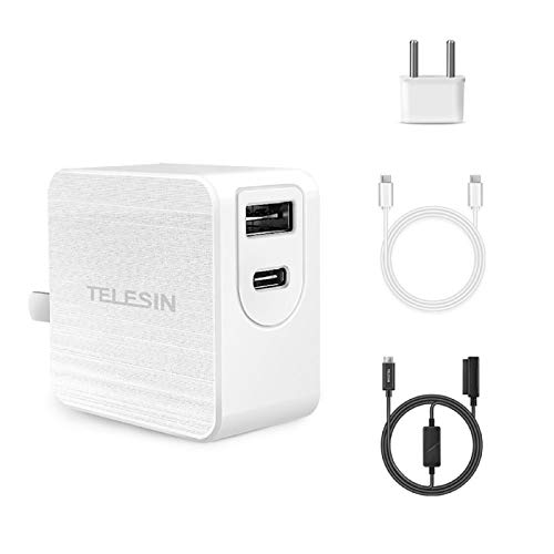 TELESIN 65 W USB C Cargador con GAN Tech,2 Puertos PD Cargador Type-C + USB-A Cargador de Pared Compatible con Apple, Huawei, DELL, Lenevo, Switch,dji Mavic (65 W GAN+Cable Type-C+Cable Mavic Air 2)