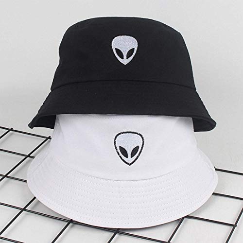 temeizimao Amistoso Blanco y Negro Resistente Alien Cubo Gorro Unisex Tapas Cadera Salto Hombres Mujeres Verano Panamá Tapa Playa Sol Gorra de Pesca - BK