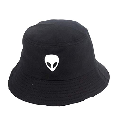 temeizimao Amistoso Blanco y Negro Resistente Alien Cubo Gorro Unisex Tapas Cadera Salto Hombres Mujeres Verano Panamá Tapa Playa Sol Gorra de Pesca - BK