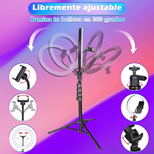 Temery 10" Aro de luz, Anillo de luz LED con Trípode y Control Remoto Bluetooth Inalámbrico, Altura Regulable 26 Colores 3 Temperaturas Aro de luz para Movil para Selfie/Maquillaje/Youtube/TIK Tok