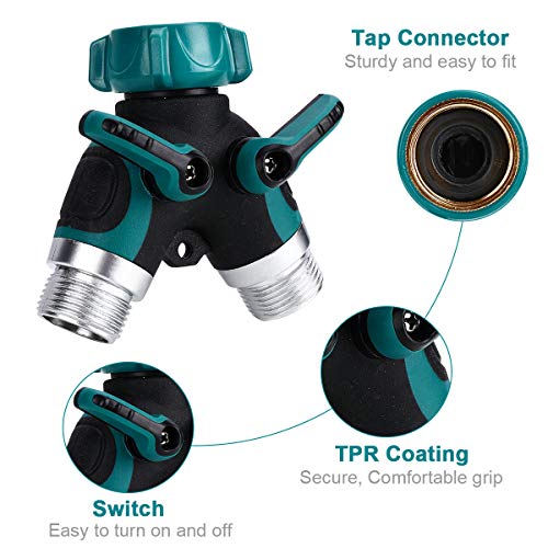 Tencoz Distribuidor de Jardín de 2 Vías, Divisor de Manguera de Jardín, Válvula de Doble Salida para Grifo 3/4" y 1/2" Manguera de Jardín, Agua Distribuidor con 4 Junta de Goma