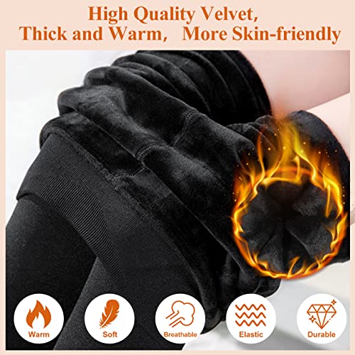 Tencoz Leggings Invierno Mujer, Pack de 2 Pantalones Leggins Cintura Alta con Forro Polar Grueso, Medias Leggings Térmicos Calientes Elásticos de Invierno (Black)