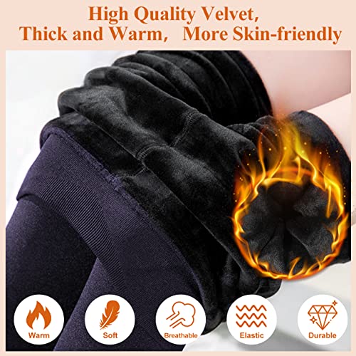 Tencoz Leggings Invierno Mujer, Pack de 2 Pantalones Leggins Cintura Alta con Forro Polar Grueso, Medias Leggings Térmicos Calientes Elásticos de Invierno (Black+Azul Marino)