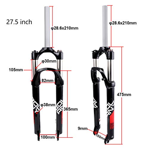 Tenedor suspensión MTB,Amortiguador aleación de aluminio Amortiguador de resorte Mecánico Frente de horquilla 1-1/8"Accesorios de bicicleta,Black Red-27.5inch