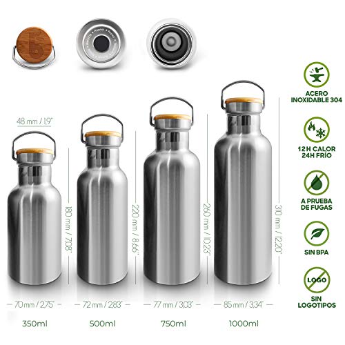 Termo Acero Inoxidable 750ml | Botella Agua Térmica | Botella Agua Deporte | Botella De Agua Reutilizable | Botella Acero | Botella Termo Portátil | Fácil De Limpiar | Insulated Bottle | Bambaw