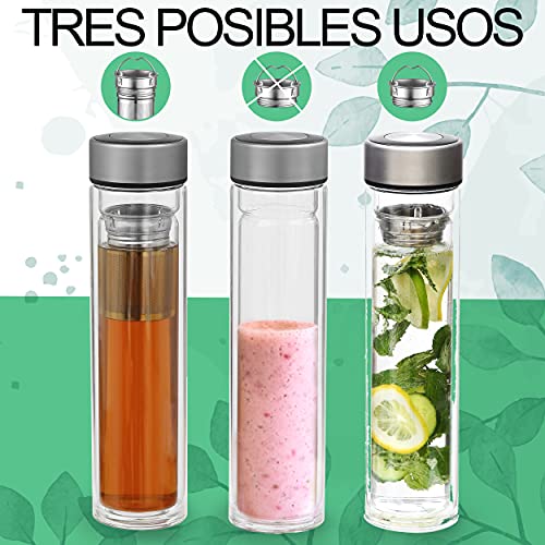 Termo Para Te de Cristal con Filtro Infusor de Acero Inoxidable - Con Funda de Fieltro - 500ml - Apto para Lavavajillas