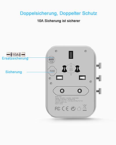 TESSAN Adaptador Enchufe de Viaje Universal, Internacional Adaptador Enchufes con 4 USB, Cargador Universal para EU, Reino Unido, Americano, Canadá, Australia y Otros países