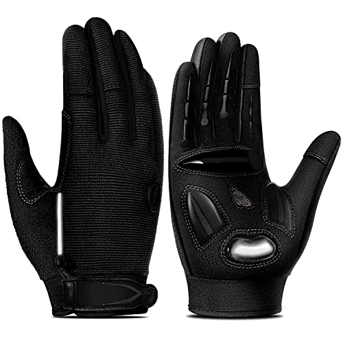 TEUEN Guantes Ciclismo Dedos Largos Guantes MTB con Pantalla Táctil Guantes Bicicleta Montaña para Hombre Mujer Guantes De Ciclismo con Acolchadas De Gel (Nuevo Negro, M-Medio)