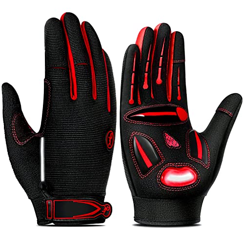 TEUEN Guantes Ciclismo Dedos Largos Guantes MTB con Pantalla Táctil Guantes Bicicleta Montaña para Hombre Mujer Guantes De Ciclismo con Acolchadas De Gel (Rojo, S-Pequeño)