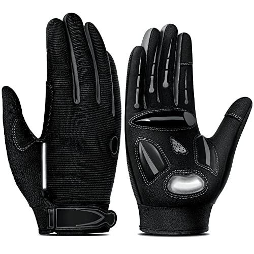 TEUEN Guantes Ciclismo Dedos Largos Guantes MTB con Pantalla Táctil Guantes Bicicleta Montaña para Hombre Mujer Guantes De Ciclismo con Acolchadas De Gel (Negro, M-Medio)