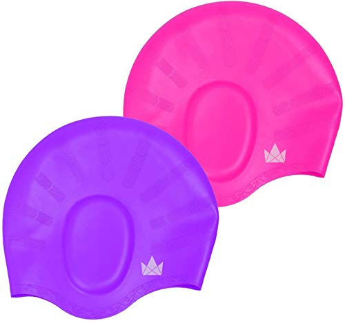 The Friendly Swede Pack de 2 Gorros de Natación de Silicona para Nadadores con Pelo Largo - GARANTÍA DE por Vida (Rosa + Violet)