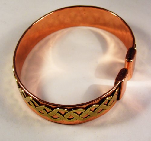 The Online Bazaar Brazalete de Cobre Unisex con Diseño de Encaje Celta con Líneas Grabadas - Juego de Combinación para Hombre o Mujer - Tamaño de Anillo Grande: 22-25mm