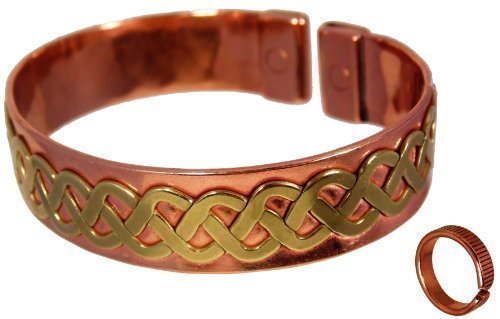 The Online Bazaar Brazalete de Cobre Unisex con Diseño de Encaje Celta con Líneas Grabadas - Juego de Combinación para Hombre o Mujer - Tamaño de Anillo Grande: 22-25mm