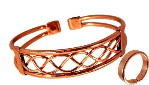 The Online Bazaar Magnético Pulsera De Cobre y Acabado liso Anillo Combi Set con caja de presentación - Mediano: 19-21 mm