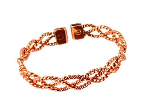 The Online Bazaar Mujer Diseño Entrelazado Magnético Pulsera De Cobre y Líneas Efecto magnético cobre Anillo Combi Set con Presentación Caja De Regalo - Grande Tamaño De Anillo: 22-25 mm