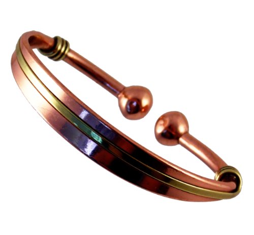 The Online Bazaar Unisex magnético cobre & Latón Palanca Pulsera y acabado liso magnético cobre anillo Combi Set Regalo - Grande Tamaño De Anillo: 22-25 mm
