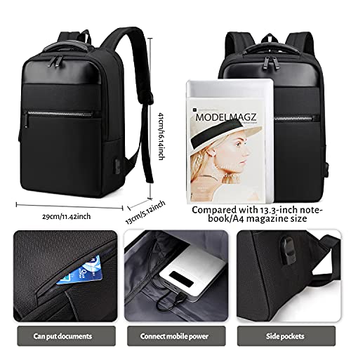 Thnkstaps Mochila Para Portátil, Antirrobo Mochila Portátil, Mochila de Negocios Impermeable para Hombres, Mochila de Viaje Transpirable Para Estudiantes, Con Puerto USB-Negro