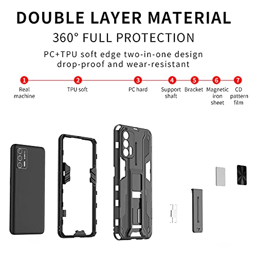 Tianyan Funda Realme GT,Anti-Shock 360 Grados con Soporte Carcasa [Dual Layer 2in1 Hard PC y Silicona TPU Tough Armor Case] protección Funda para Realme GT,Negro