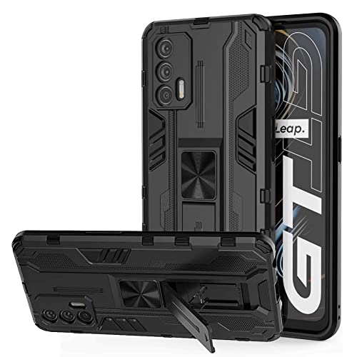 Tianyan Funda Realme GT,Anti-Shock 360 Grados con Soporte Carcasa [Dual Layer 2in1 Hard PC y Silicona TPU Tough Armor Case] protección Funda para Realme GT,Negro